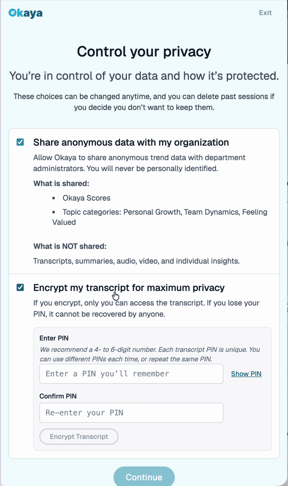 The privacy choices screen on a phone, sample account